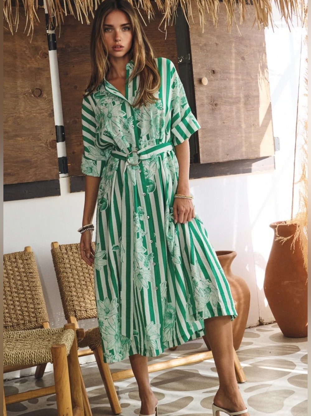 Floral Striped Shirt Dress